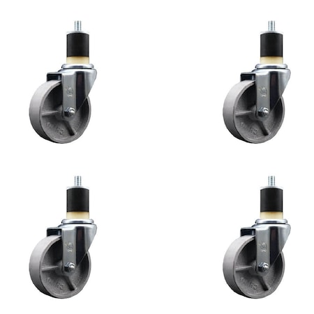 Service Caster 4'' Semi Steel Wheel Swivel 1-7/8'' Expanding Stem Caster Set, 4PK SCC-EX20S414-SSS-178-4